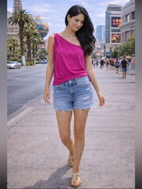 Anthropologie NWT Hot Pink One-Shoulder Satin-Look Top size S.